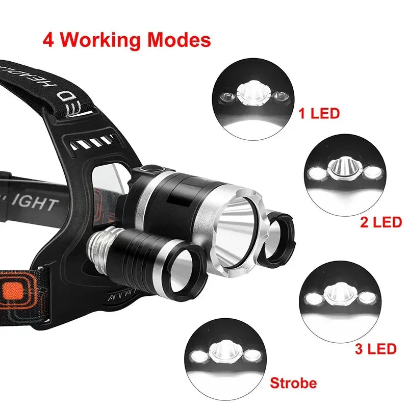 1-5PCS LED Headlamp 4-Mode Waterproof Headlight USB Rechargeable 18650 Head Torch for Camping Hunting