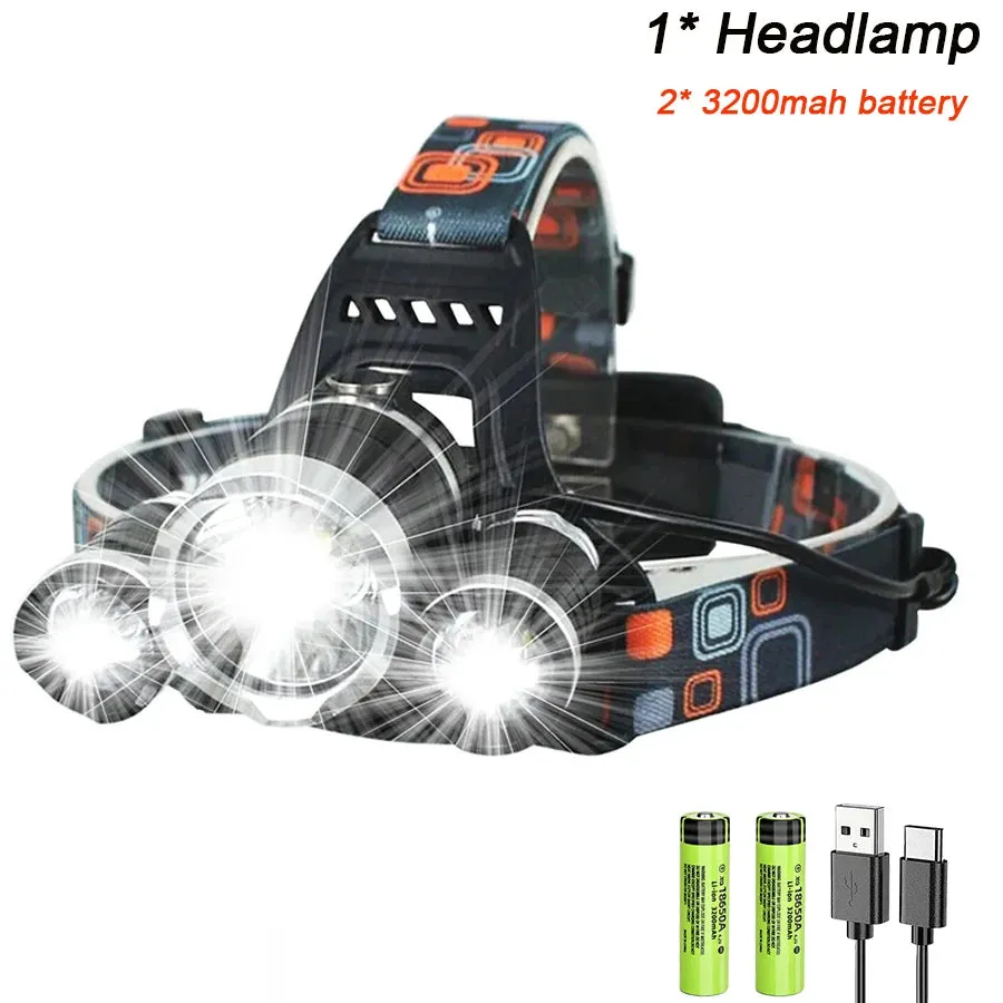 1-5PCS LED Headlamp 4-Mode Waterproof Headlight USB Rechargeable 18650 Head Torch for Camping Hunting