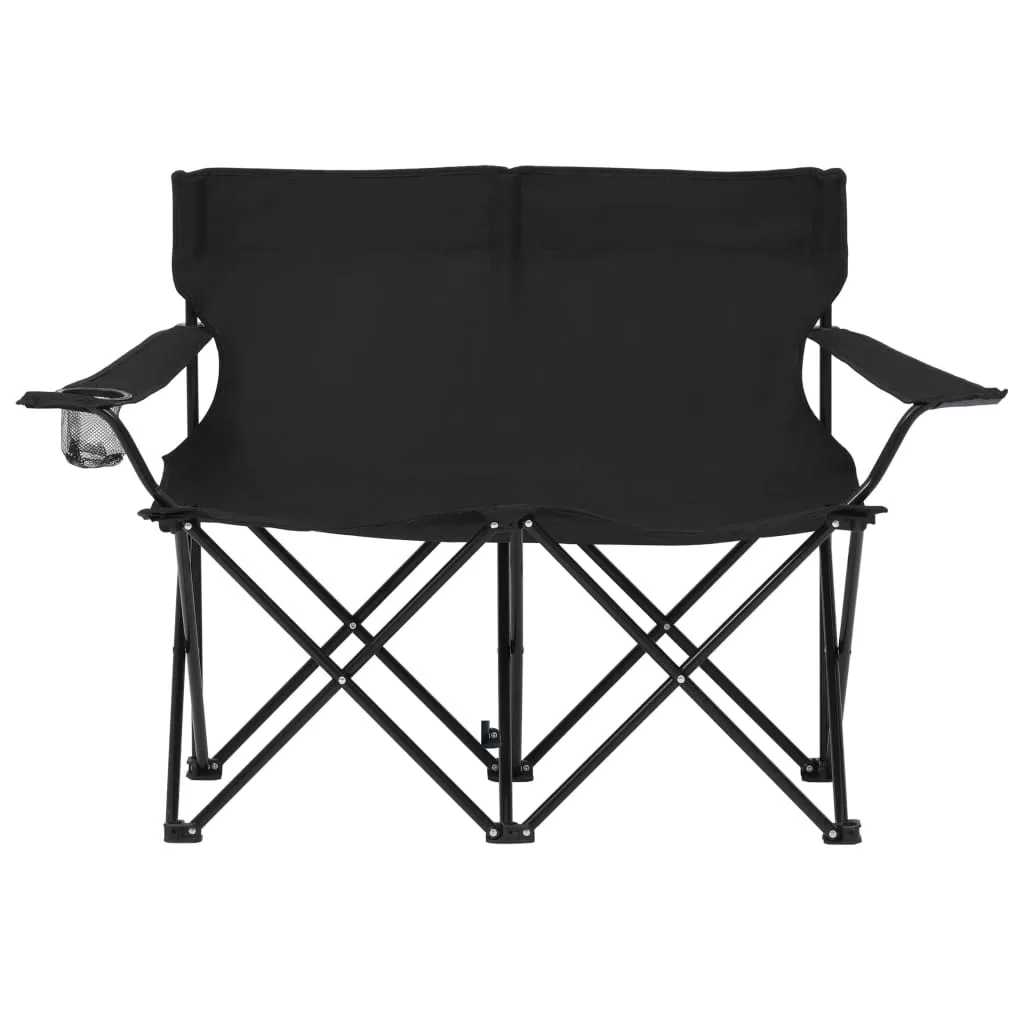 2-Seater Foldable Camping Chair Steel and Fabric Black