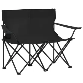 2-Seater Foldable Camping Chair Steel and Fabric Black