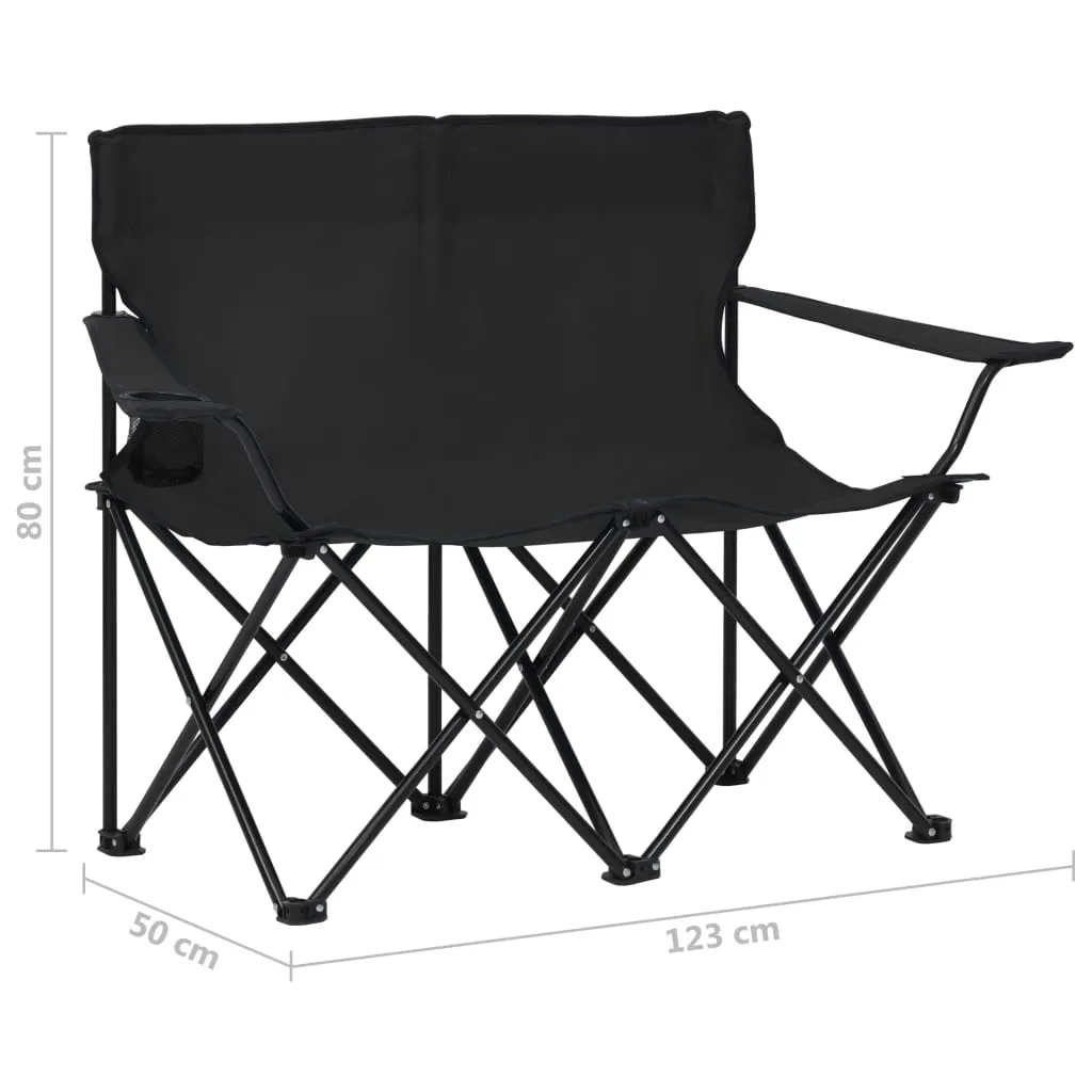 2-Seater Foldable Camping Chair Steel and Fabric Black