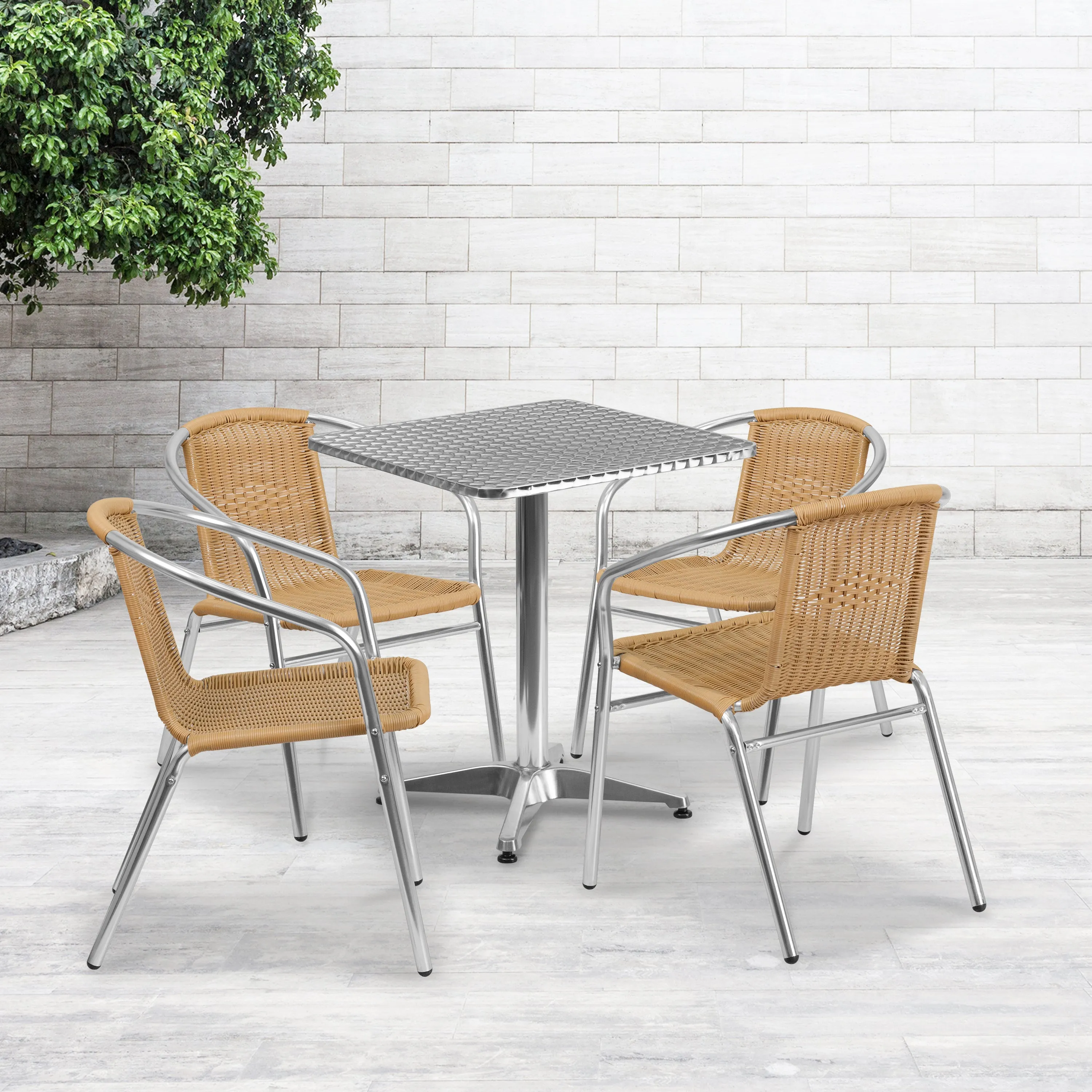 23.5SQ Aluminum Table/4 Chairs TLH-ALUM-24SQ-020BGECHR4-GG