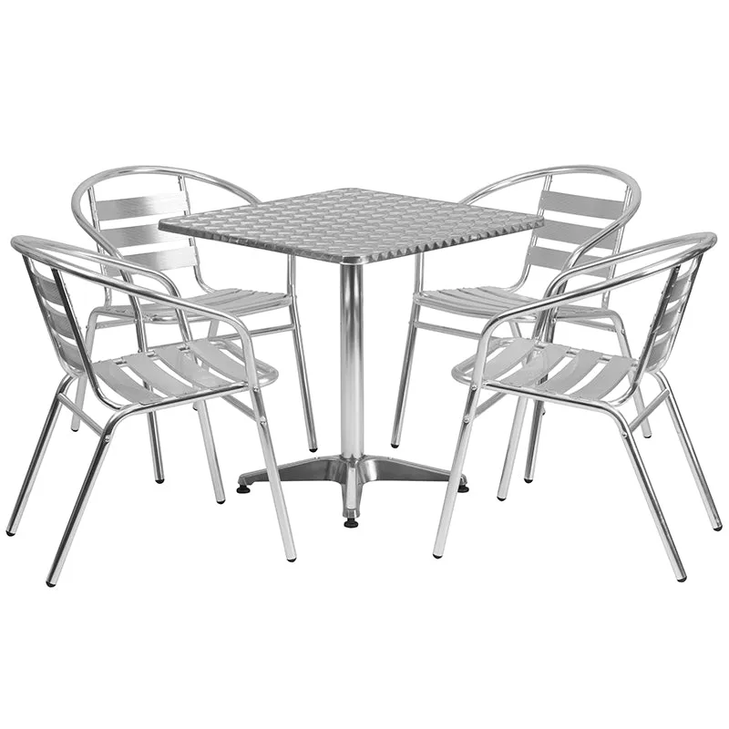 27.5SQ Aluminum Table Set TLH-ALUM-28SQ-017BCHR4-GG