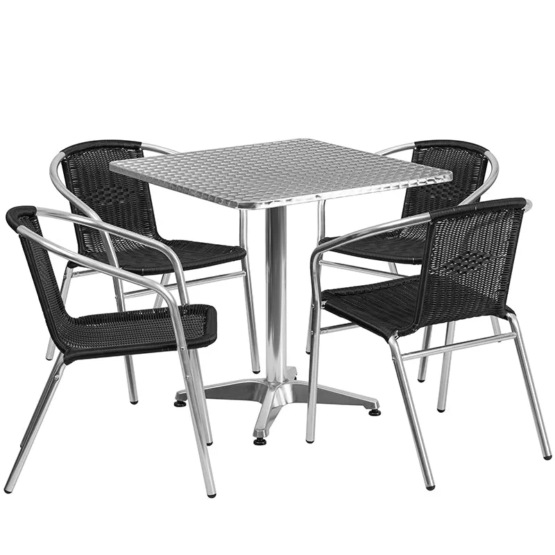 27.5SQ Aluminum Table/4 Chairs TLH-ALUM-28SQ-020BKCHR4-GG