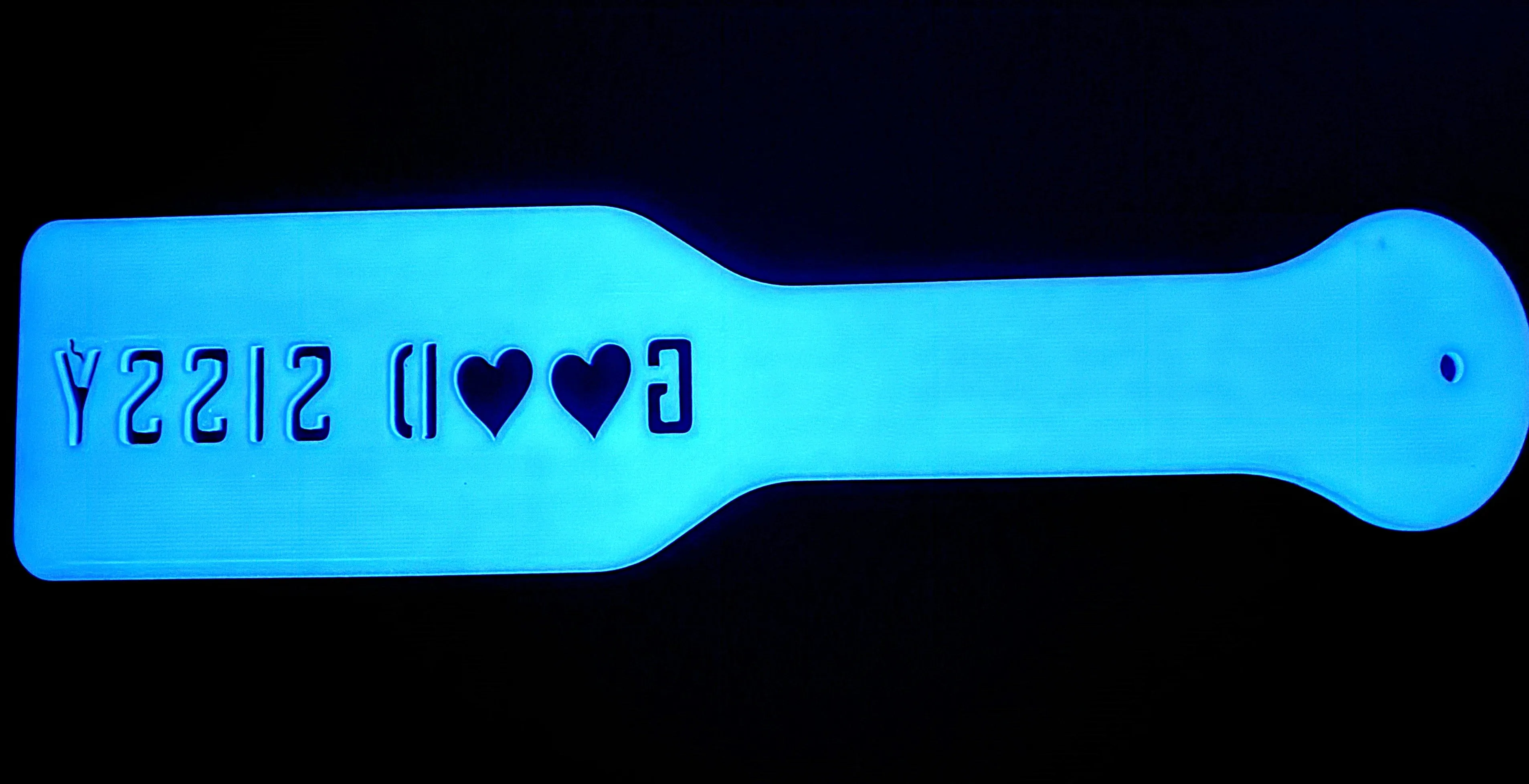 3D Printed Spanking Paddle GOOD SISSY Blue and Glow in the Dark