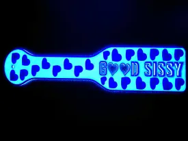 3D Printed Spanking Paddle GOOD SISSY Blue and Glow in the Dark