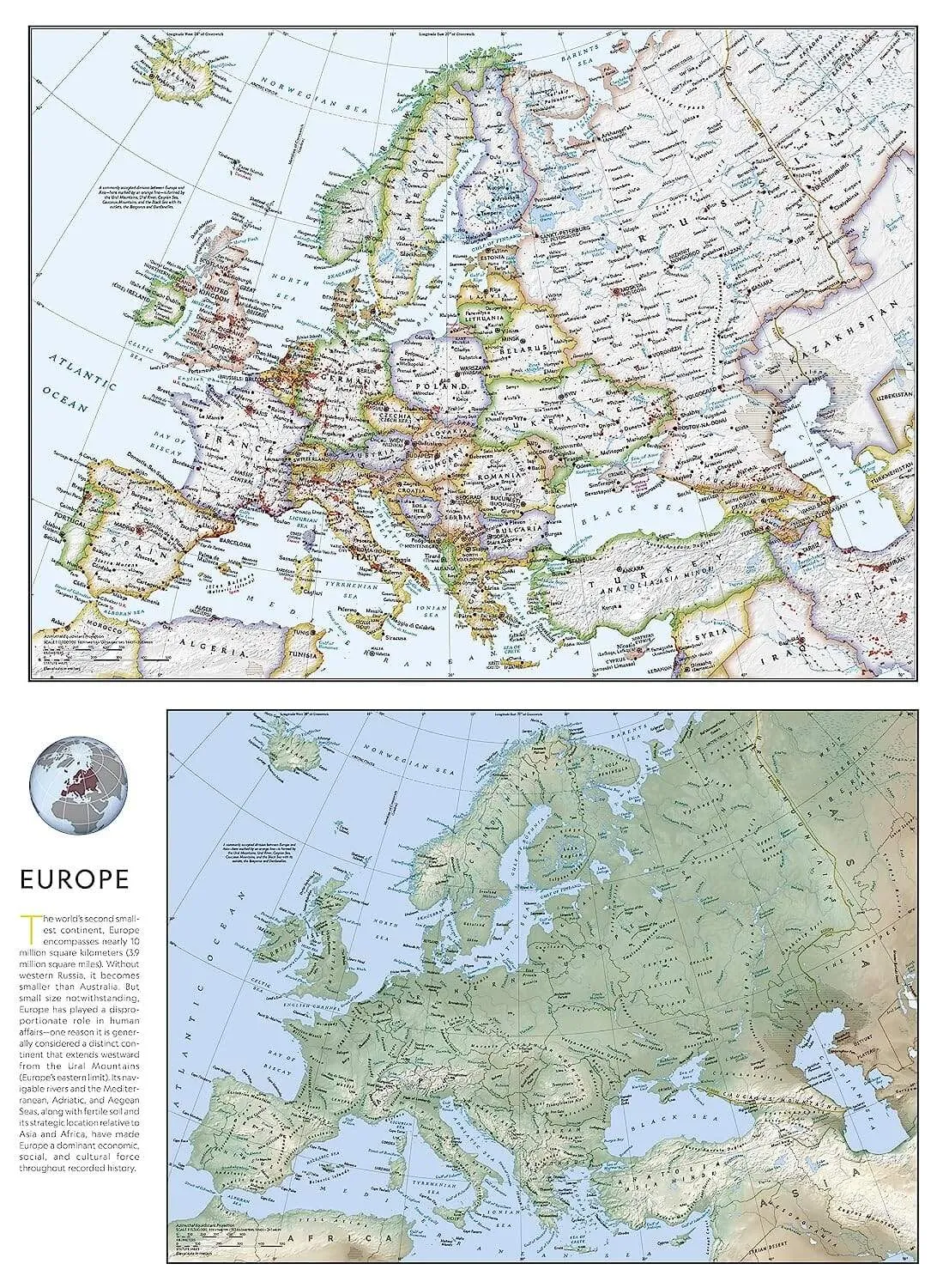 Europe Reference Map with Flags & Facts by National Geographic (2022)