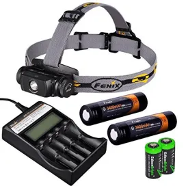 Fenix HL55 900 Lumen CREE XM-L2 T6 LED Headlamp with Fenix ARE-C2 four bays advanced digital battery charger, 2 X Fenix 18650 ARB-L2S 3400 mAh rechargeable batteries and two EdisonBright CR123A Lithium batteries