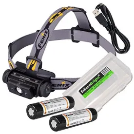 Fenix HL60R 950 Lumen USB rechargeable CREE LED Headlamp (neutral white), 2 X Fenix 18650 rechargeable Li-ion batteries with EdisonBright BBX3 battery carry case bundle