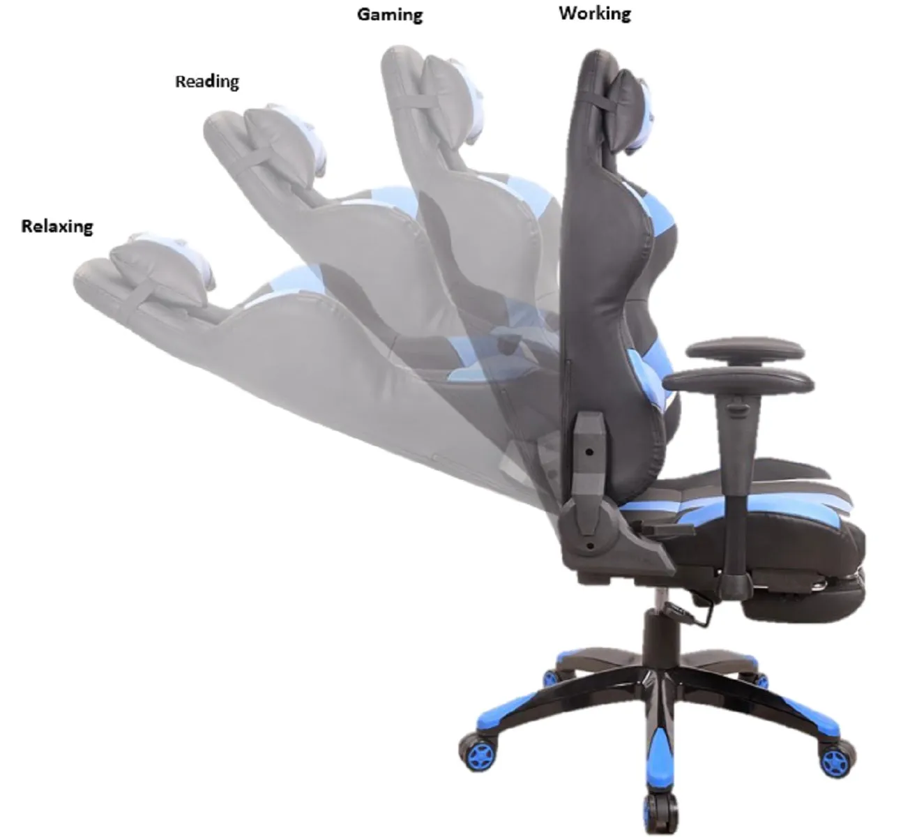 FOOTREST SERIES/ 7613 GAMING CHAIR (BLUE & BLACK)