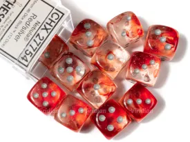 Nebula Red & Silver Luminary | Iridescent | D6 Block | Chessex Dice (12)