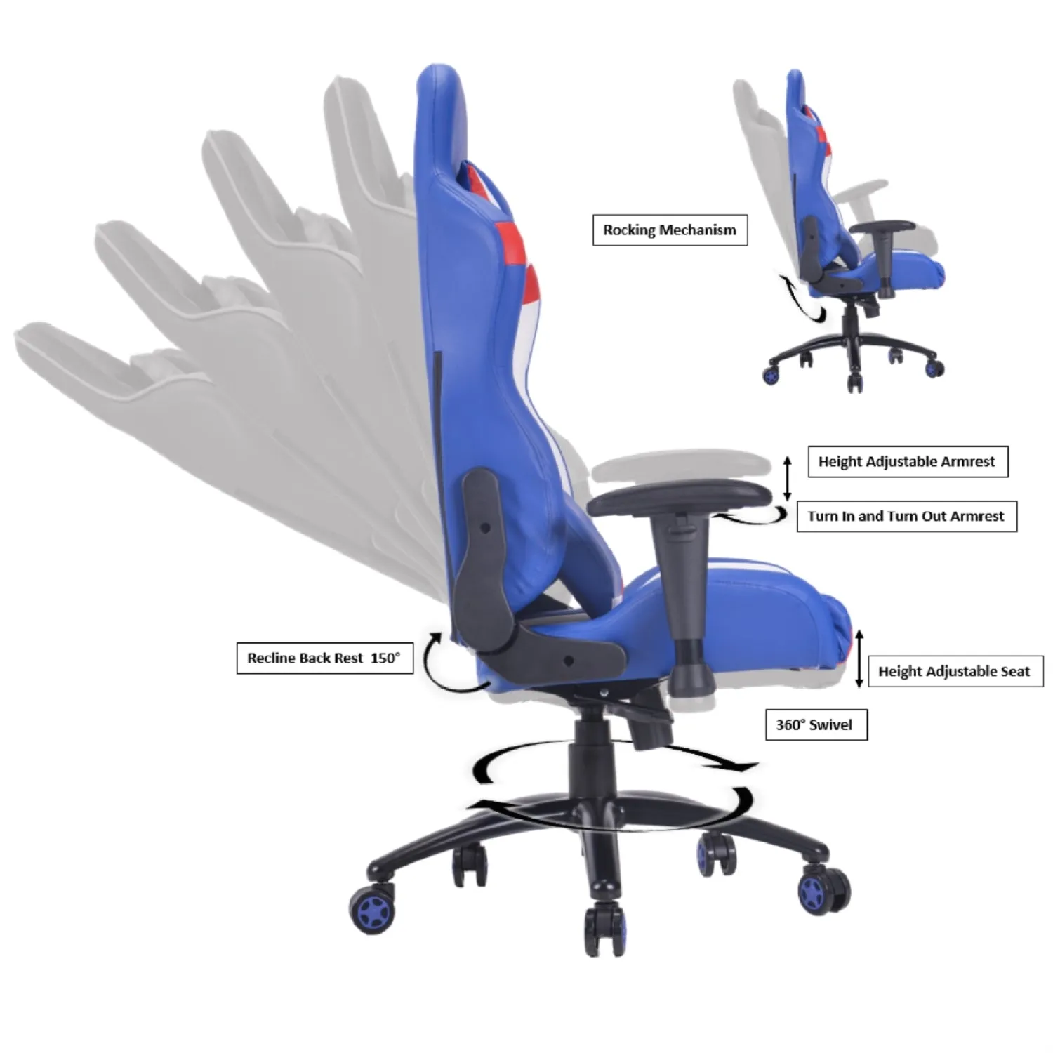 PRO-X SERIES/ 77E07 GAMING CHAIR (BLUE-RED-WHITE)