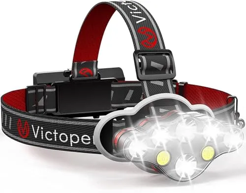 Victoper Rechargeable Headlamp, 8 LED 18000 High Lumen Bright Head Lamp with Red Light, Lightweight USB Head Light, 8 Mode Waterproof Head Flashlight for Outdoor Running Hunting Hiking Camping Gear